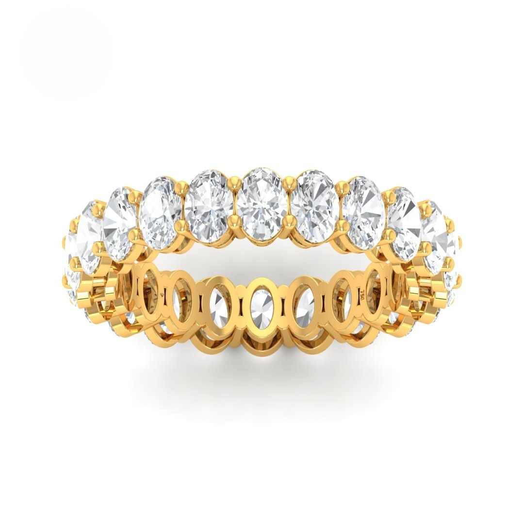 Vivian Oval cut wedding band featuring 3.00ct oval diamonds set in yellow gold with prong settings.