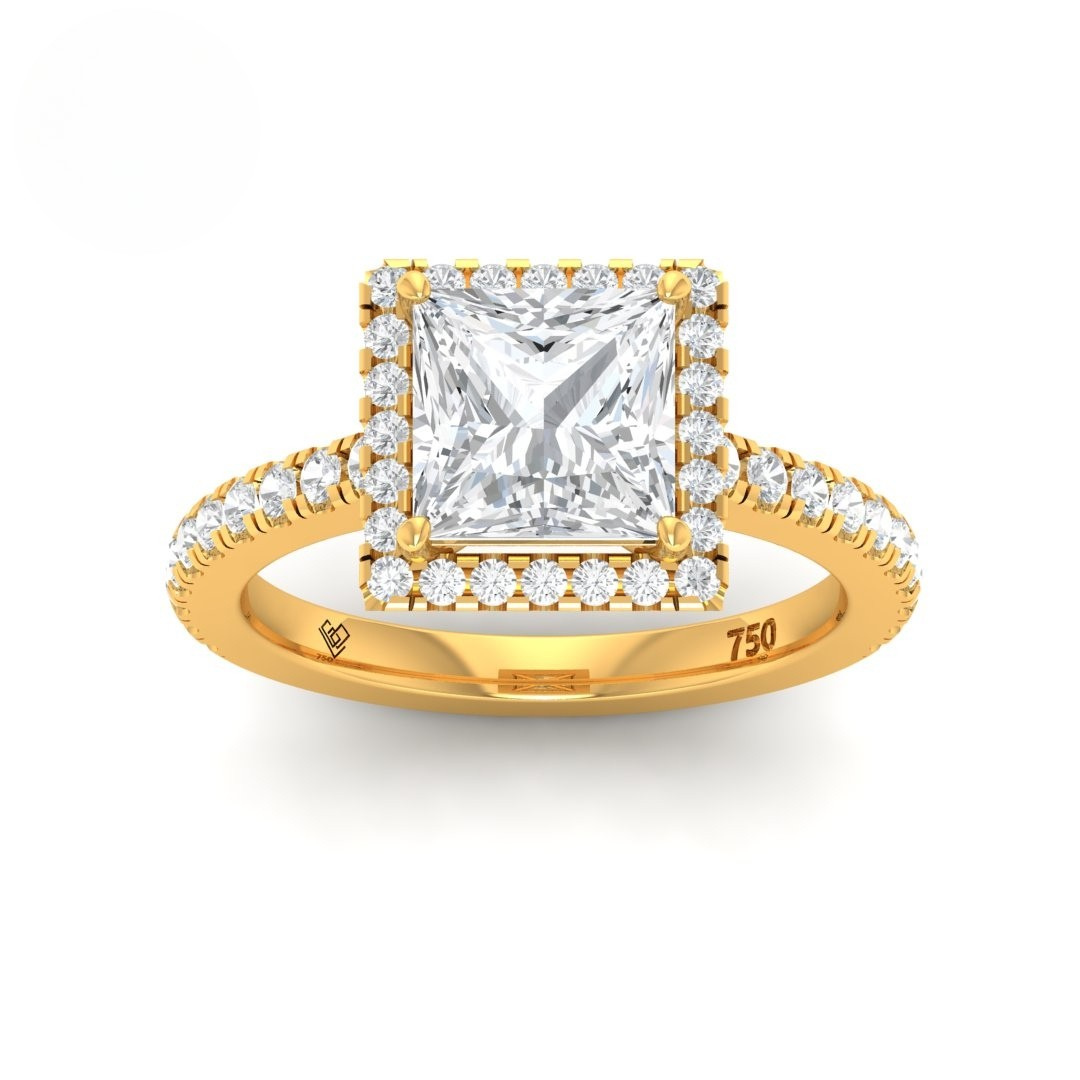 Bella Princess Cut Diamond Engagement Ring with Diamond Halo & Diamond Band