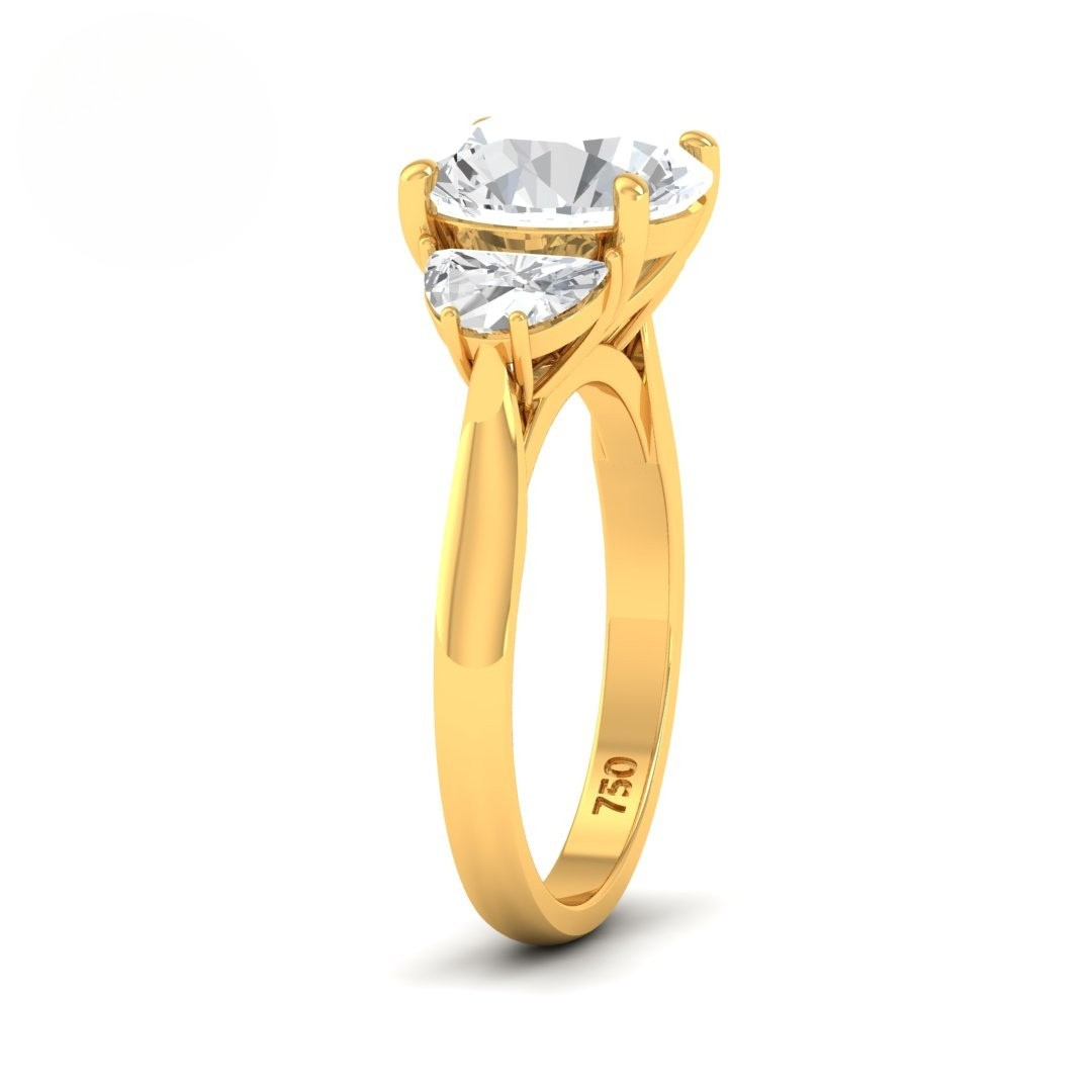 Kamala Round Brilliant Cut Diamond Engagement Ring With Half Moon Cut Side Diamond