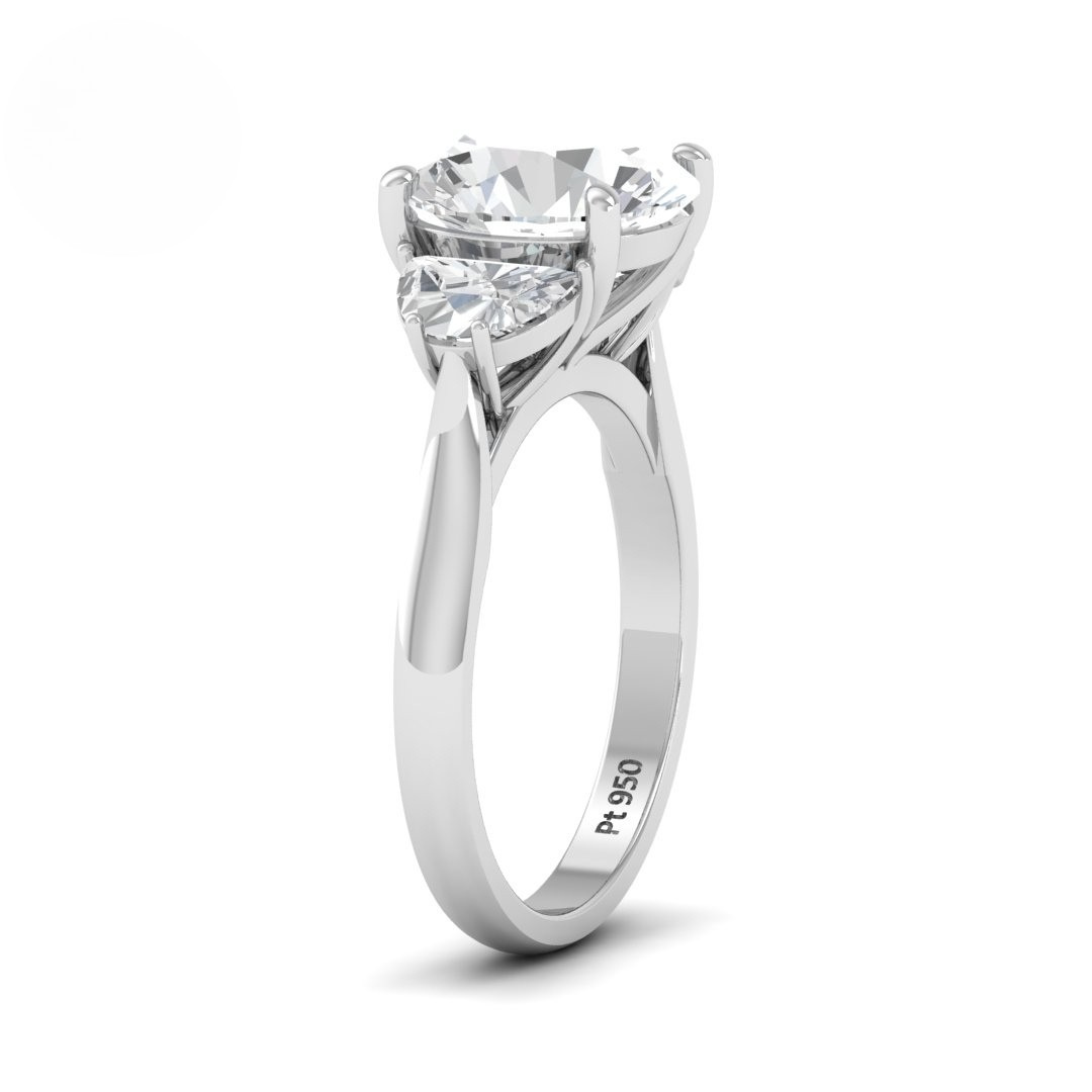 Kamala Round Brilliant Cut Diamond Engagement Ring With Half Moon Cut Side Diamond