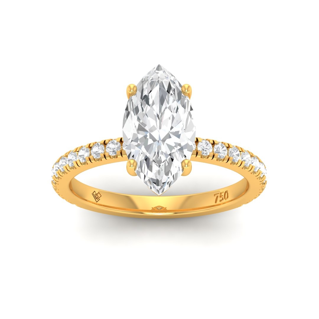 Chloé Marquise Cut Diamond Engagement Ring with Diamond Hidden Halo and Diamond Band