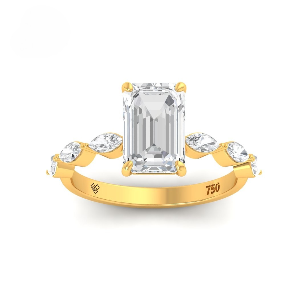 Kasandra Emerald Cut Diamond Engagement RIng With A Marquise Cut Diamonds Band