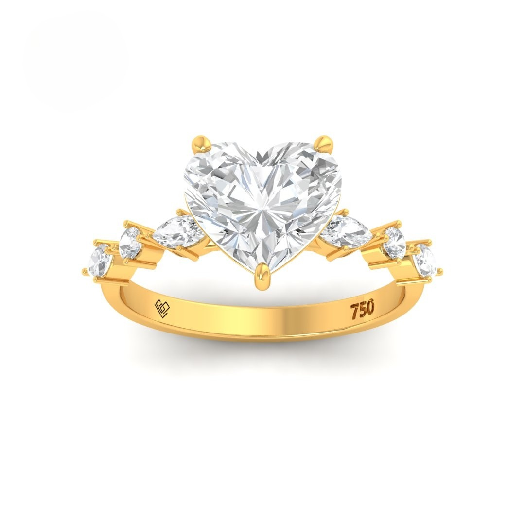 Elizabeth Heart Cut Diamond Engagement Ring With A Marquise and Round Cut Diamond Band