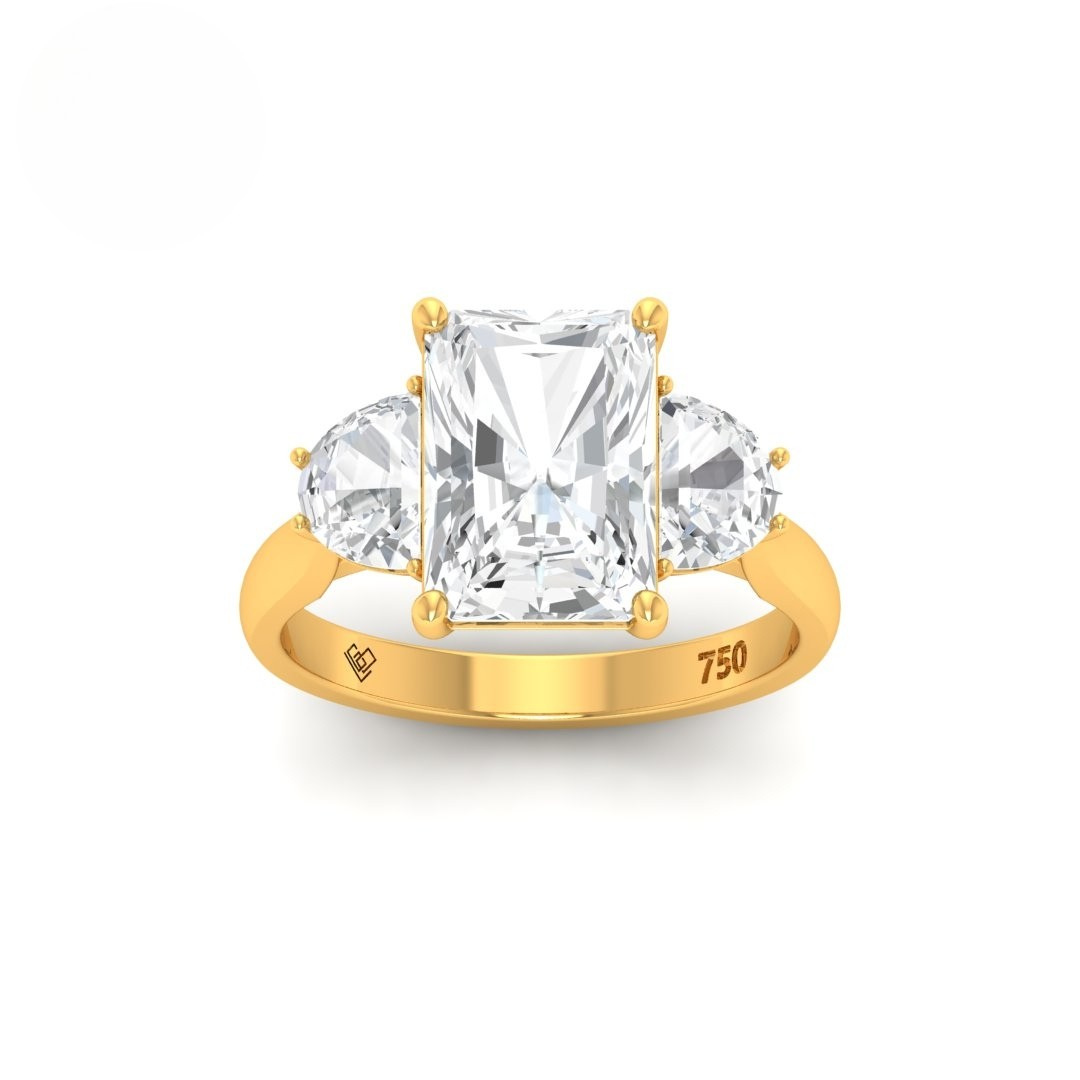 Kamala Radiant Cut Diamond Engagement Ring With Half Moon Cut Side Diamond