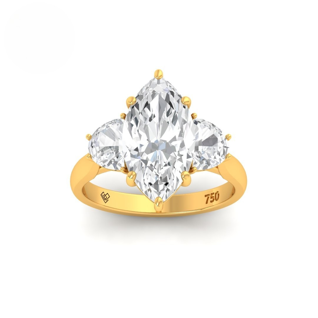 Kamala Marquise Cut Diamond Enagement Ring with Half Moon Cut Side Diamonds