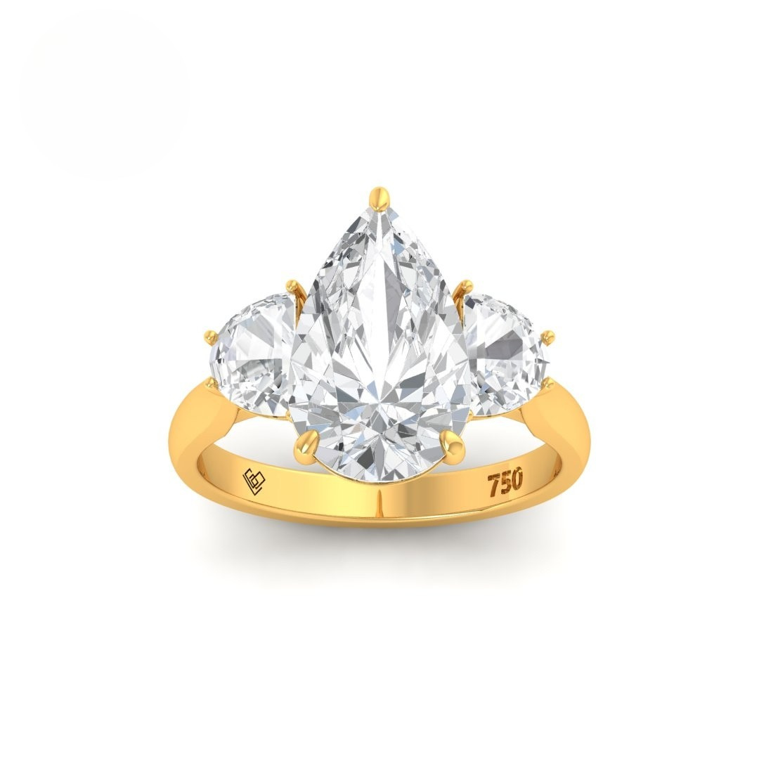 Kamala Pear Cut Diamond Engagement Ring With Half Moon Cut Side Diamonds