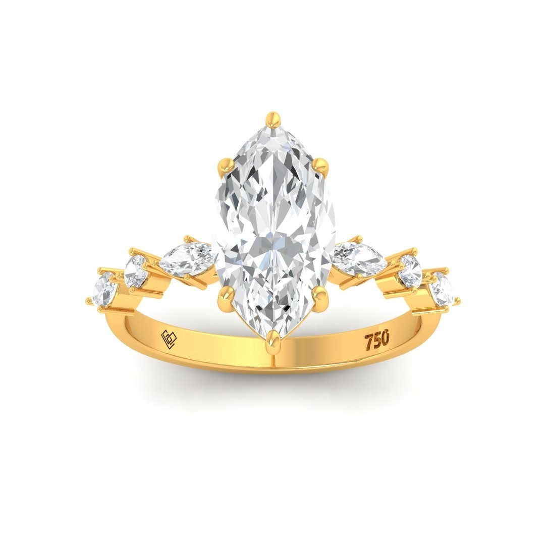 Elizabeth Marquise Cut Diamond Engagement Ring With A Marquise and Round Cut Diamond Band