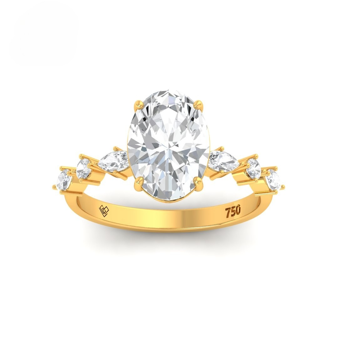 Elizabeth Oval Cut Diamond Engagement Ring With A Marquise And Round Cut Diamond Band.