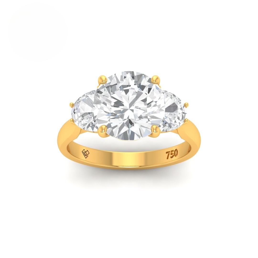 Kamala Round Brilliant Cut Diamond Engagement Ring With Half Moon Cut Side Diamond