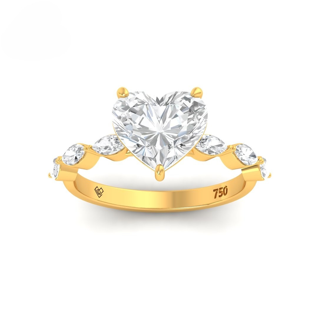 Kasandra Heart Cut Diamond Engagement RIng With A Marquise Cut Diamond Band