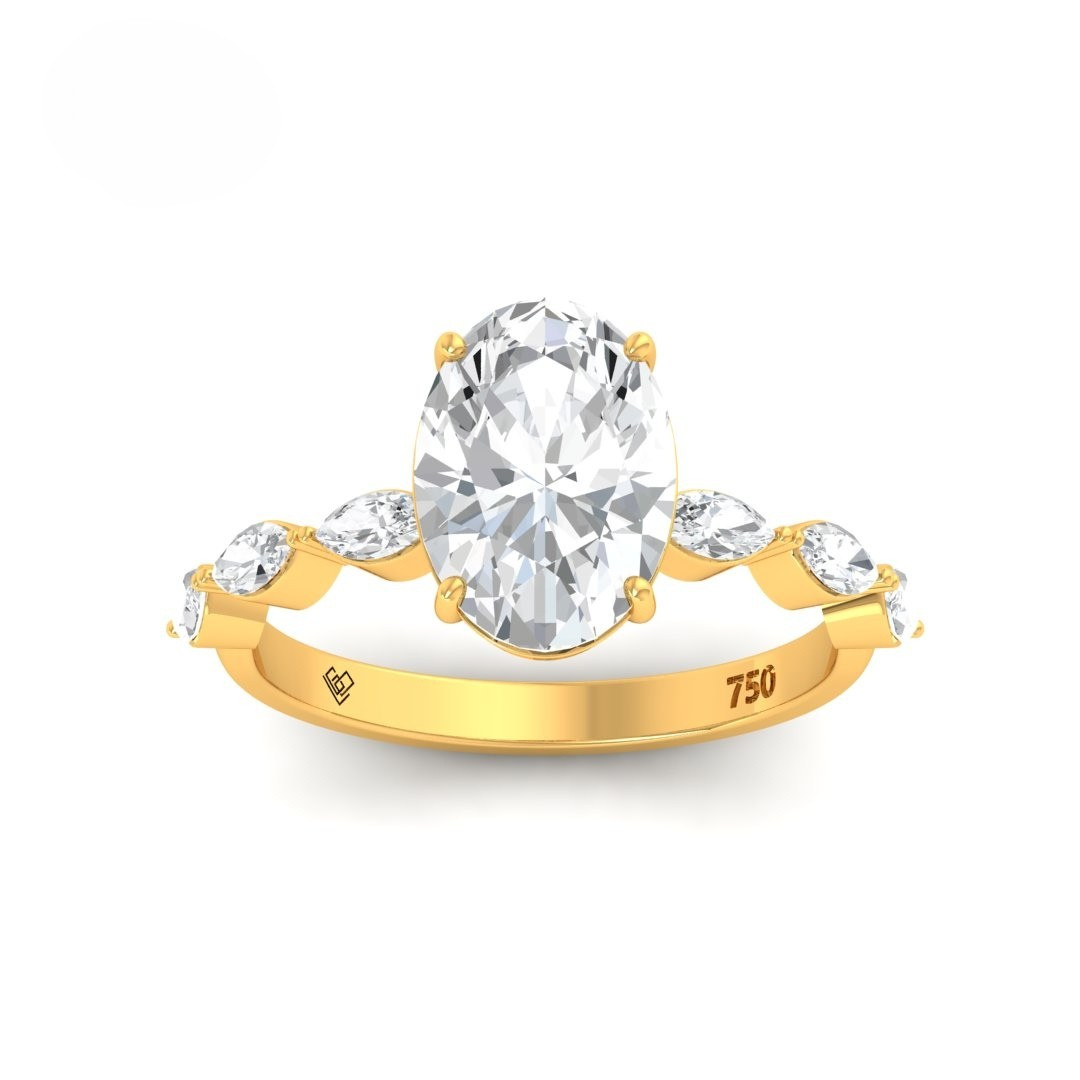 Kasandra Oval Cut Diamond Engagement Ring With A Marquise Cut Diamond Band
