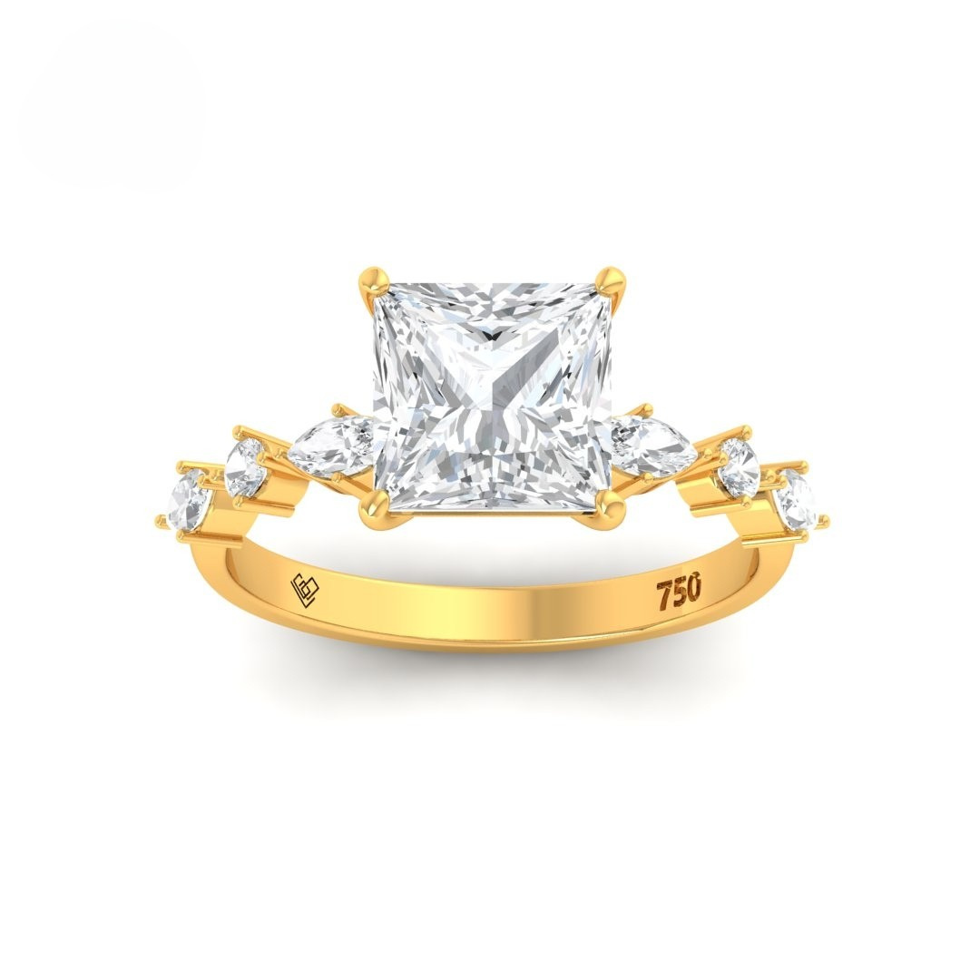 Elizabeth Princess Cut Diamond Engagement Ring With A Marquise and Round Cut Diamond Band