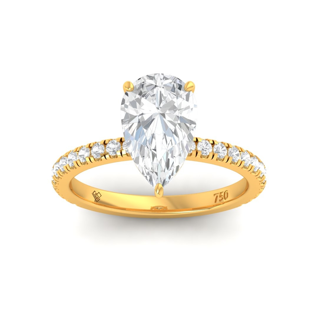 Chloé Pear Cut Diamond Engagement Ring with Diamond Hidden Halo and Diamond Band