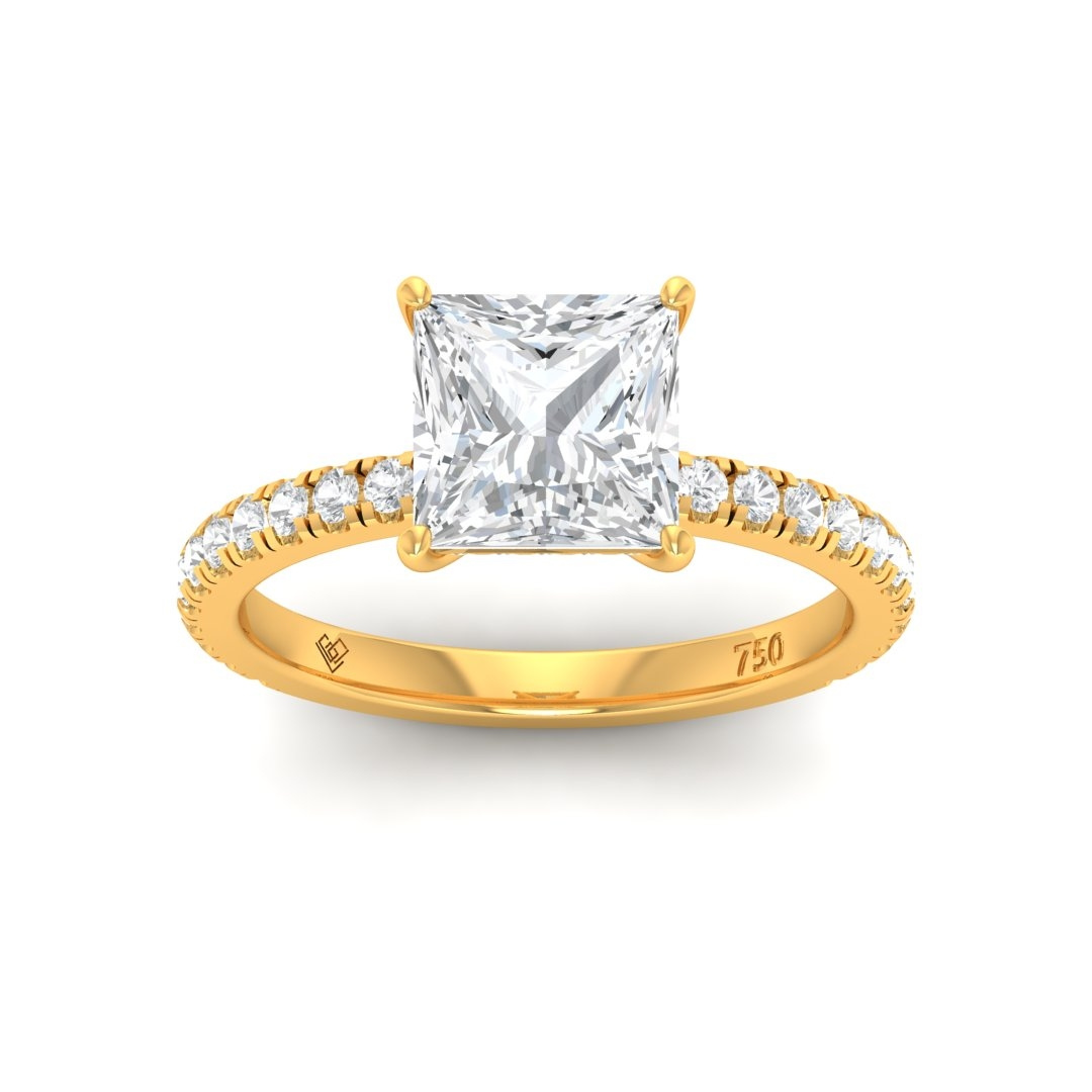 Chloé Princess Cut Diamond Engagement Ring with Diamond Hidden Halo and Diamond Band