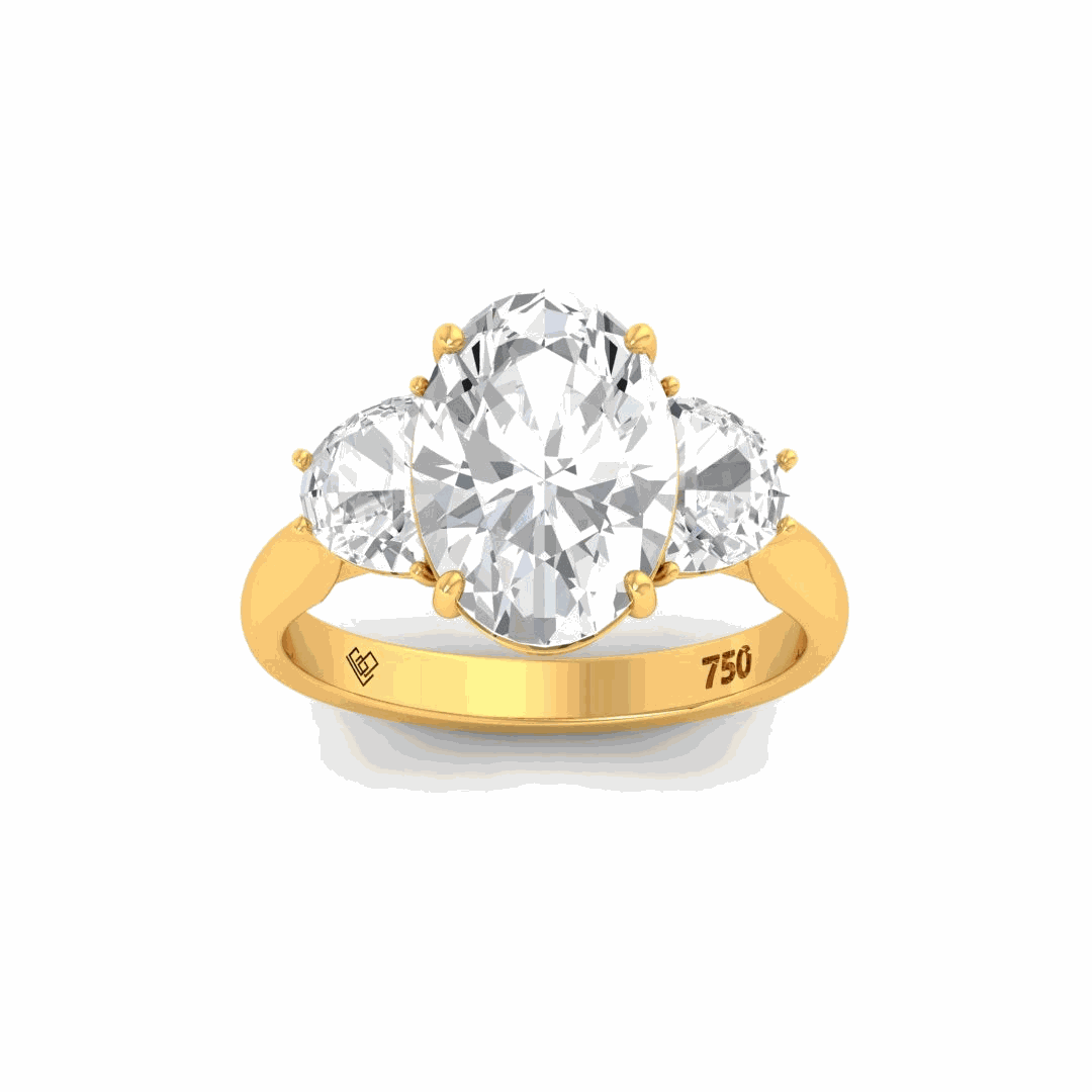 Kamala Oval Cut Diamond Engagement Ring with Half Moon Cut Side Diamonds