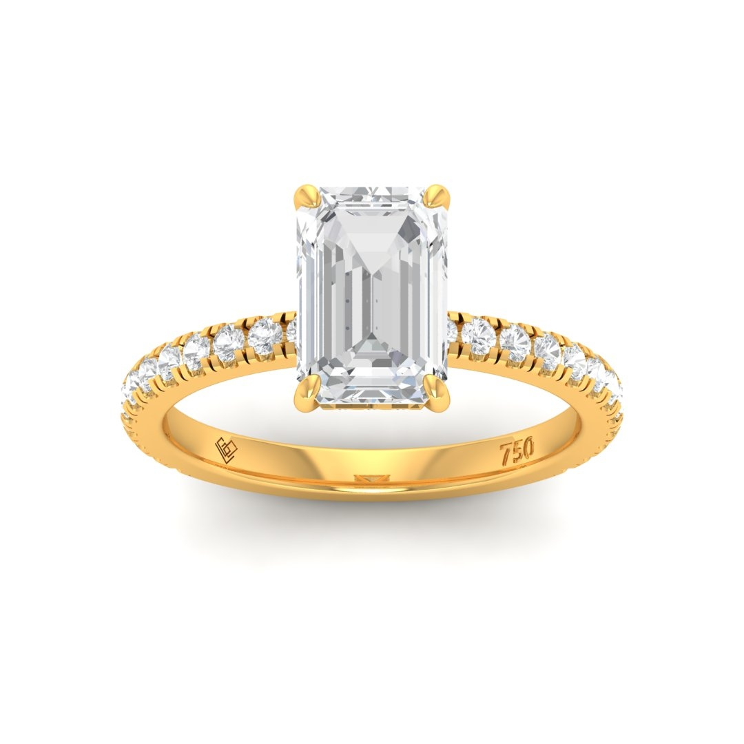 Chloé Emerald Cut Diamond Engagement Ring with Diamond Hidden Halo and Diamond Band