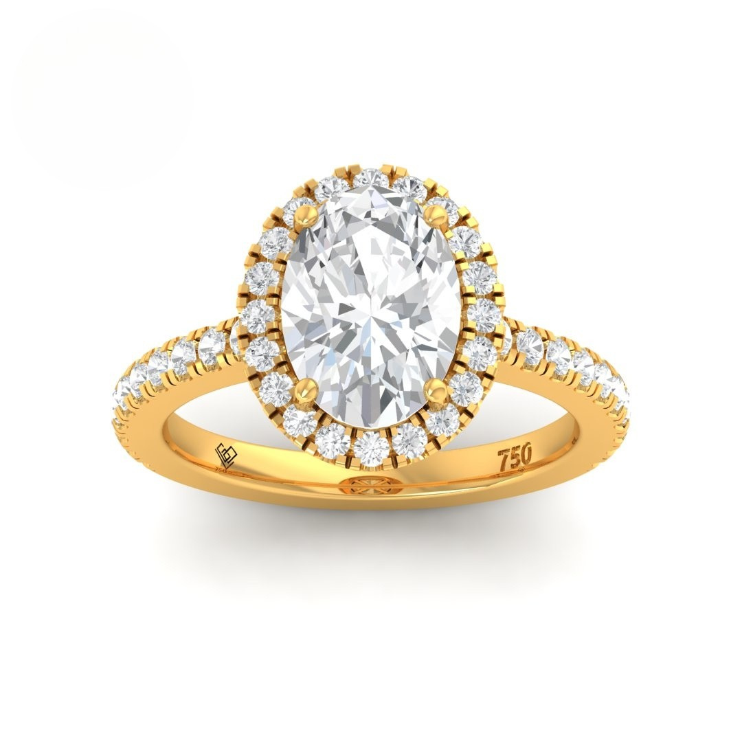 Bella Oval Cut Diamond Engagement Ring with Diamond Halo & Diamond Band
