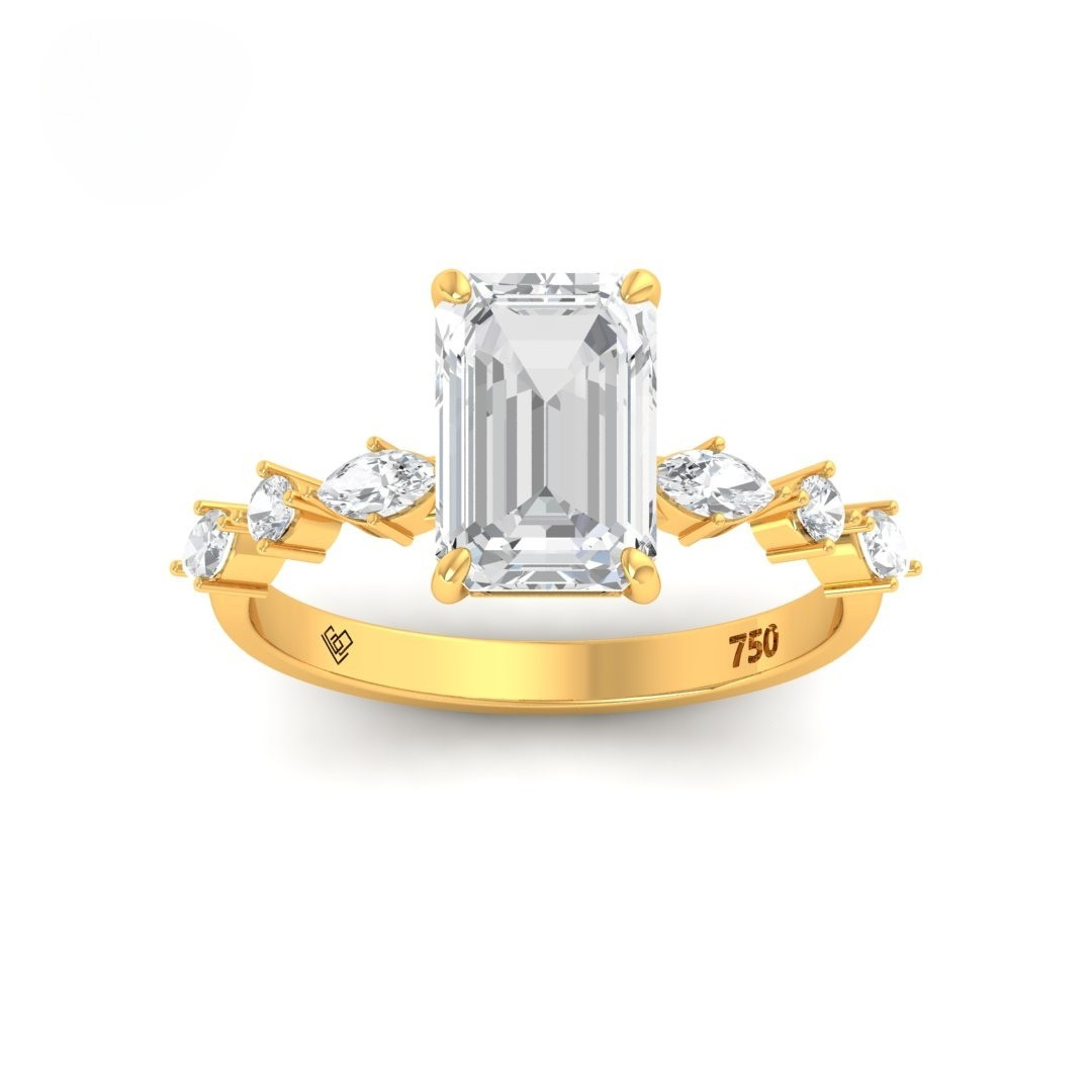 Elizabeth Emerald Cut Diamond Engagement Ring With A Marquise and Round Cut Diamond Band