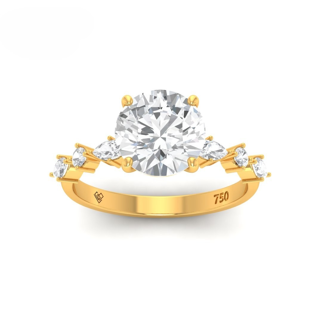 Elizabeth Round Brilliant Cut Diamond Engagement Ring With A Marquise And Round Cut Diamond Band