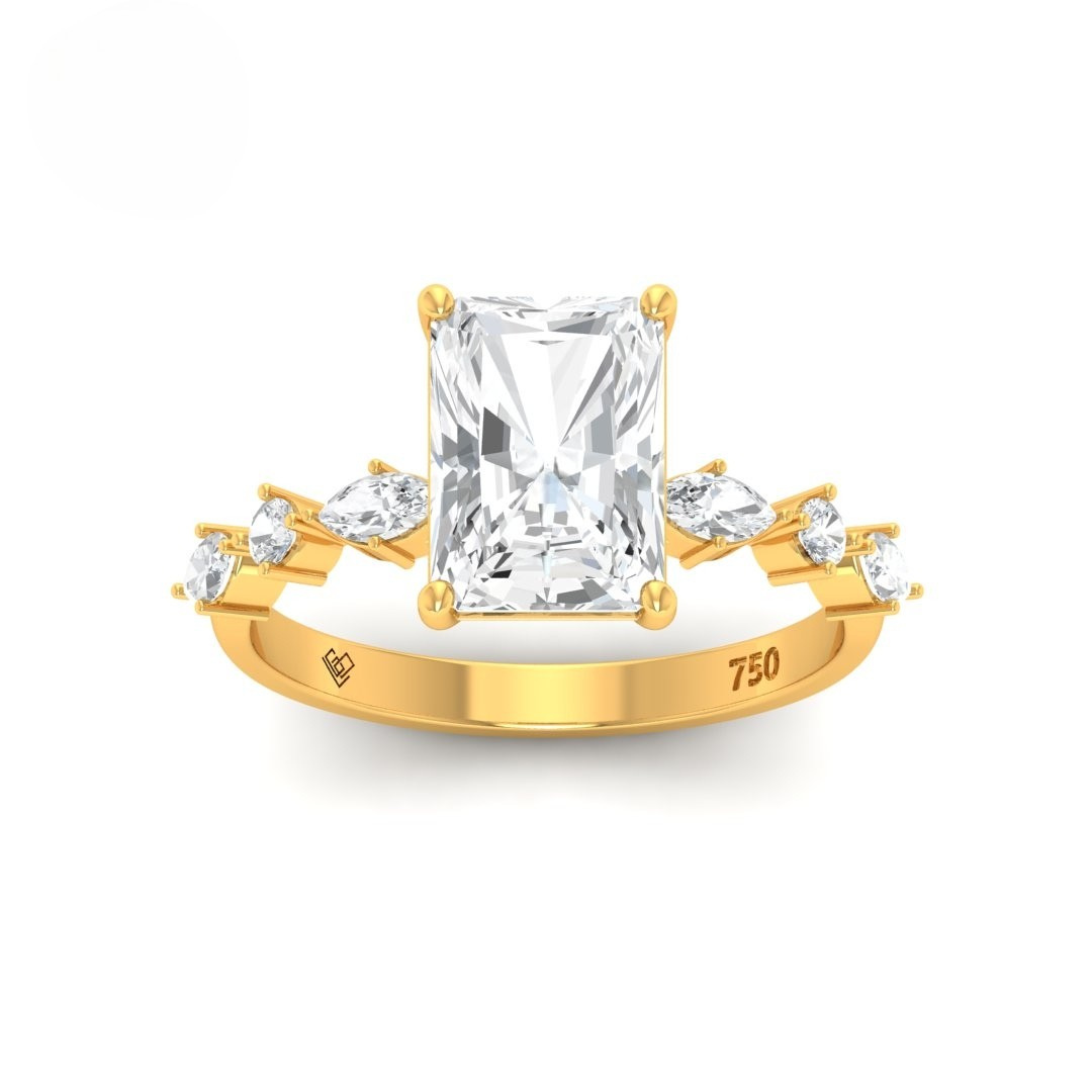 Elizabeth Radiant Cut Diamond Engagement Ring With A Marquise And Round Cut Diamond Band