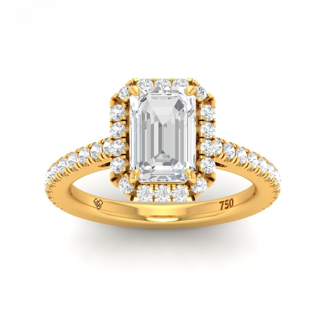 Bella Emerald Cut Diamond Engagement Ring with Diamond Halo & Diamond Band