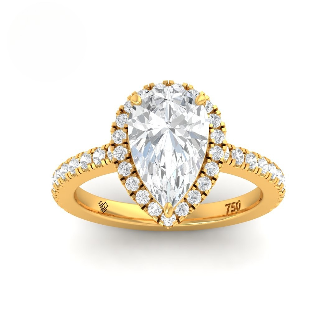 Bella Pear Cut Diamond Engagement Ring with Diamond Halo & Diamond Band