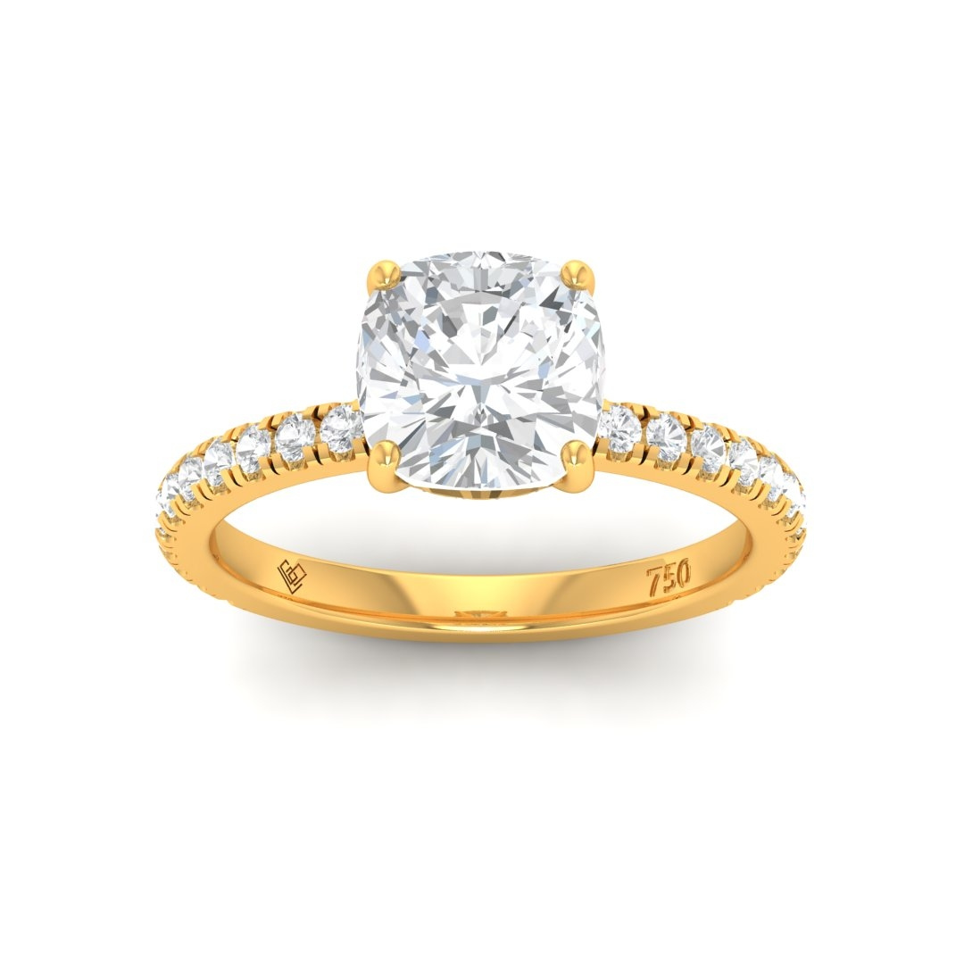 Chloé Cushion Cut Diamond Engagement Ring with Diamond Hidden Halo and Diamond Band