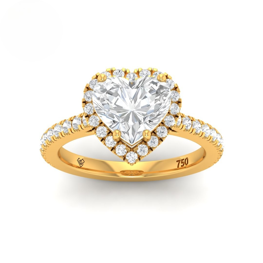 Bella Heart Cut Diamond Engagement Ring with Diamond Halo & Diamond Band