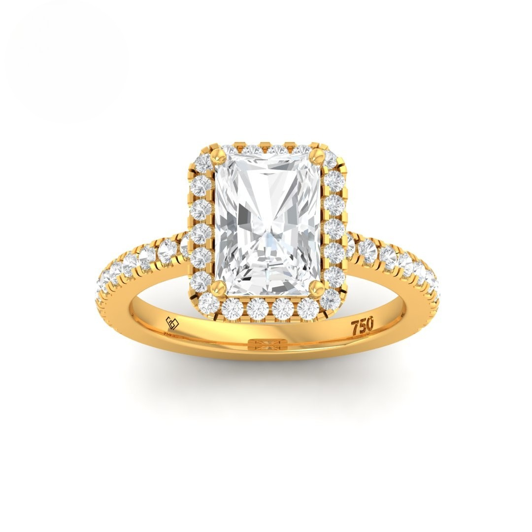 Bella Radiant Cut Diamond Engagement Ring with Diamond Halo & Diamond Band