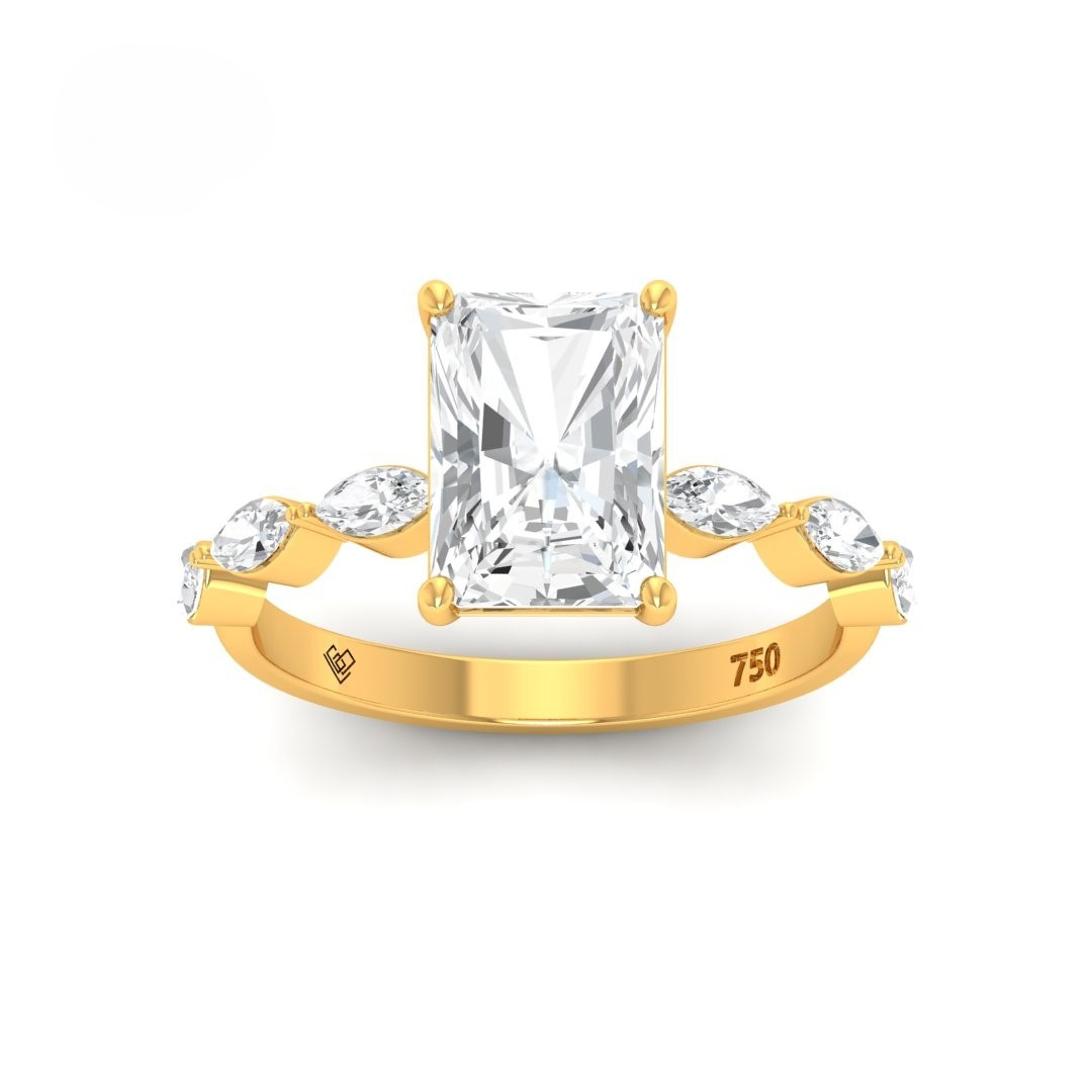Kasandra Radiant Cut Diamond Engagement Ring With A Marquise Cut Diamond Band