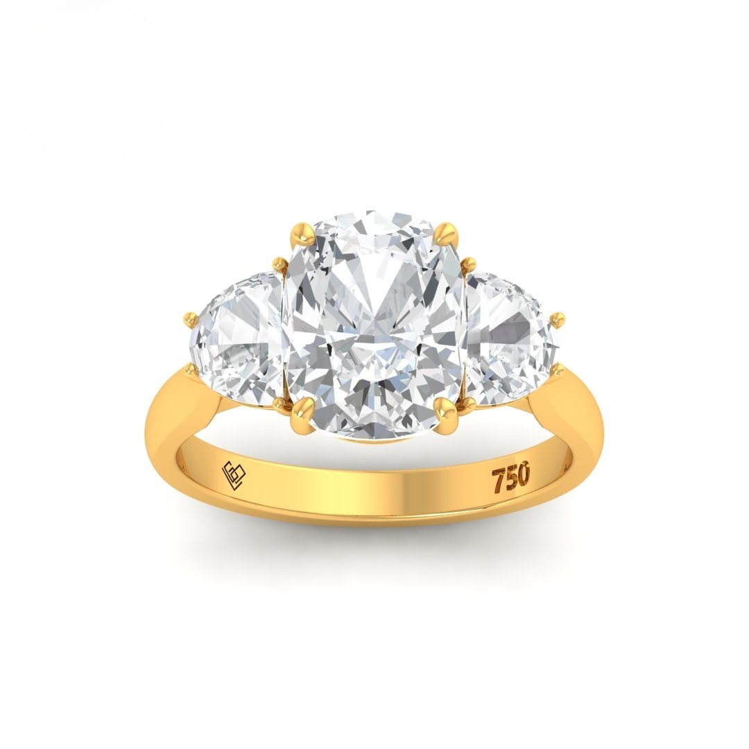 Kamala Cushion Cut Diamond Engagement Ring with Half Moon Cut Side Diamonds