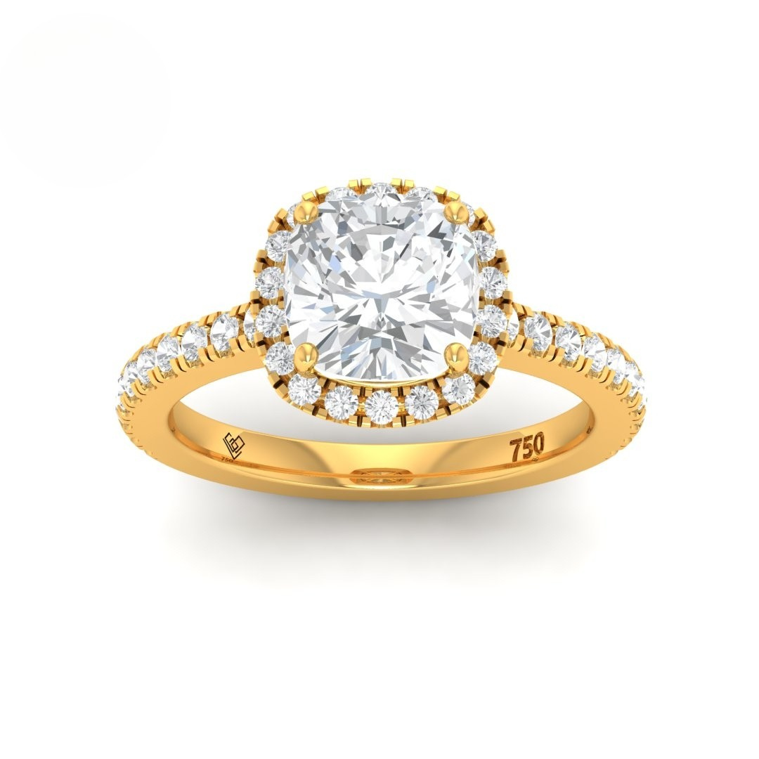 Bella Cushion Cut Diamond Engagement Ring with Diamond Halo & Diamond Band