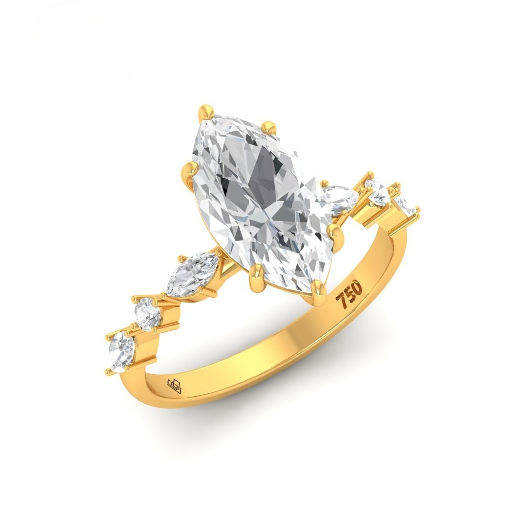 Elizabeth Marquise Cut Diamond Engagement Ring With A Marquise and Round Cut Diamond Band