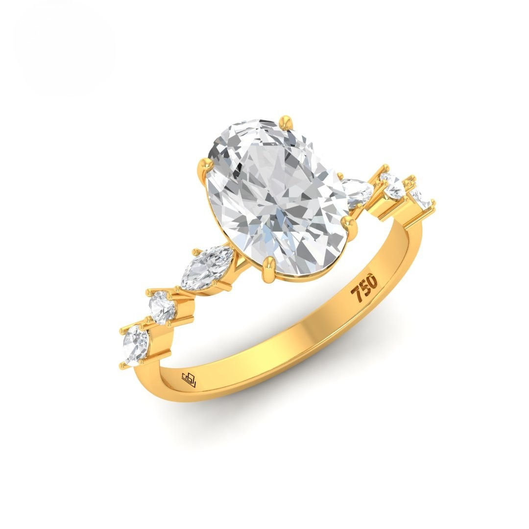 Elizabeth Oval Cut Diamond Engagement Ring With A Marquise And Round Cut Diamond Band.