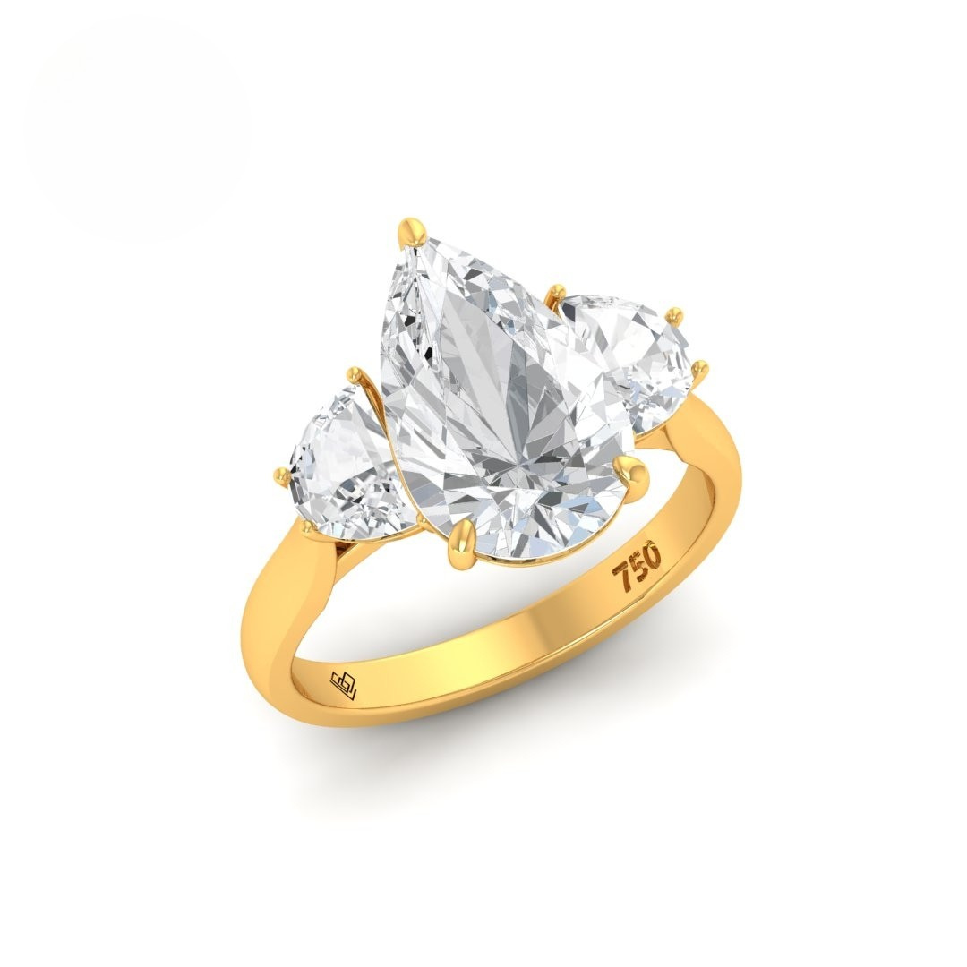 Kamala Pear Cut Diamond Engagement Ring With Half Moon Cut Side Diamonds