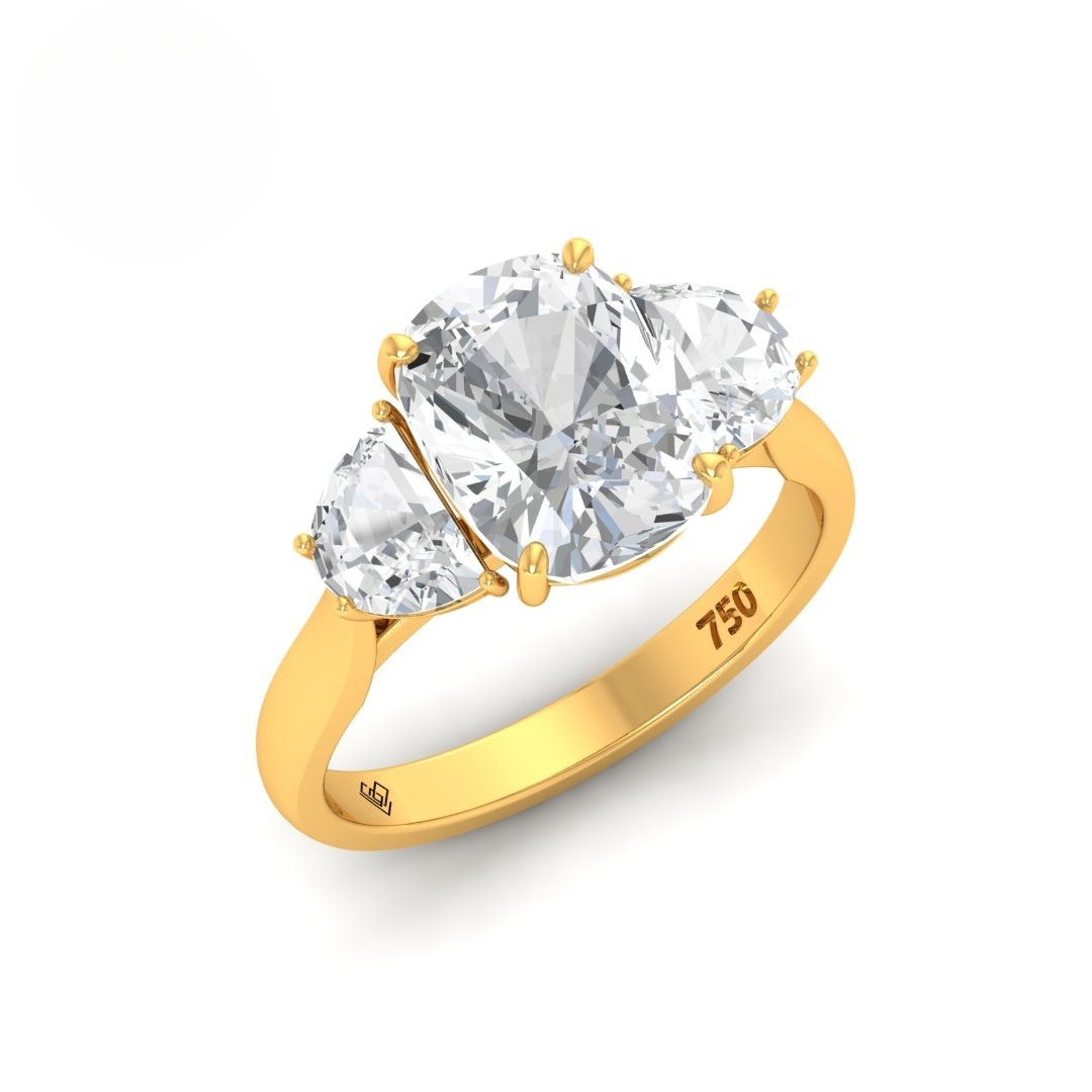 Kamala Cushion Cut Diamond Engagement Ring with Half Moon Cut Side Diamonds