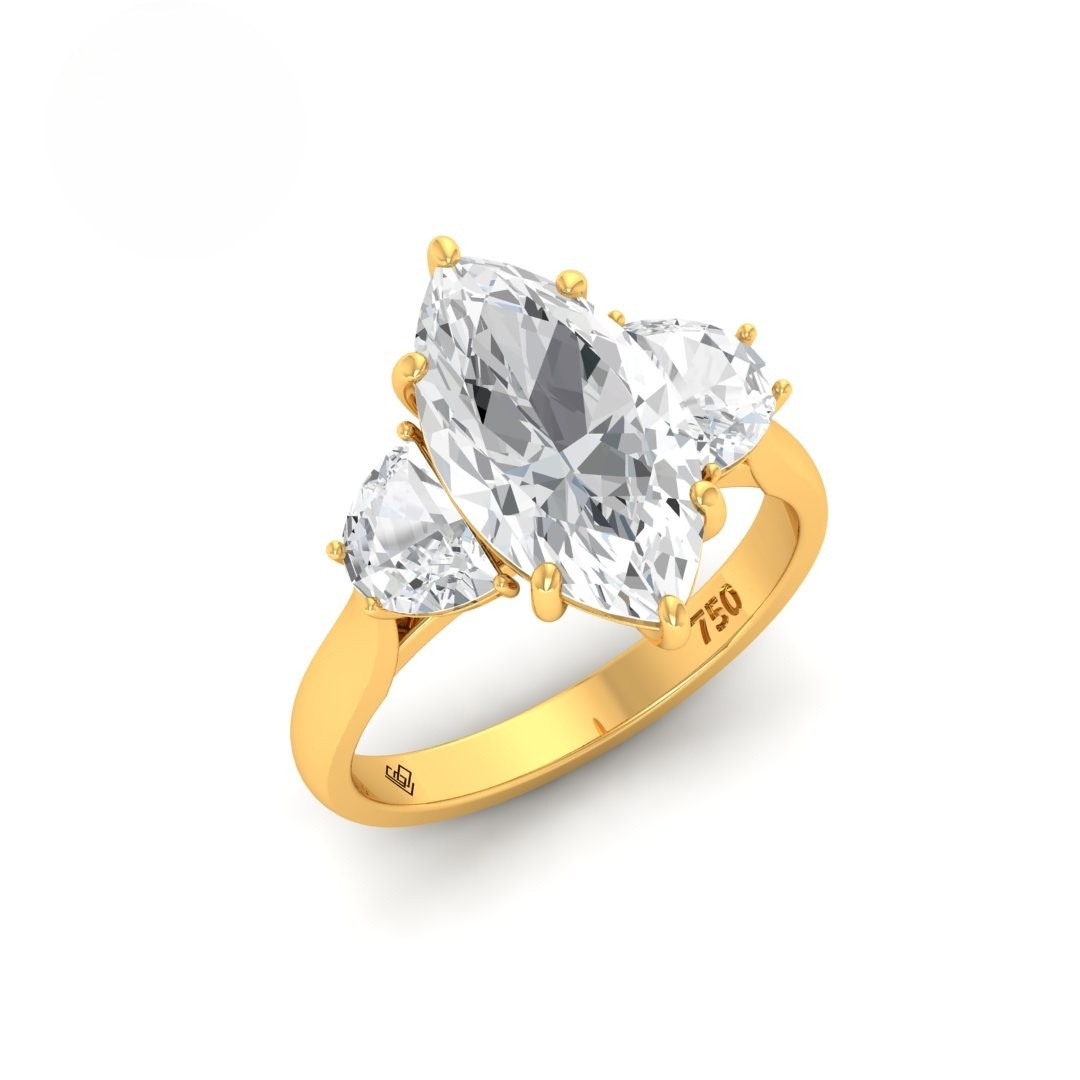 Kamala Marquise Cut Diamond Enagement Ring with Half Moon Cut Side Diamonds