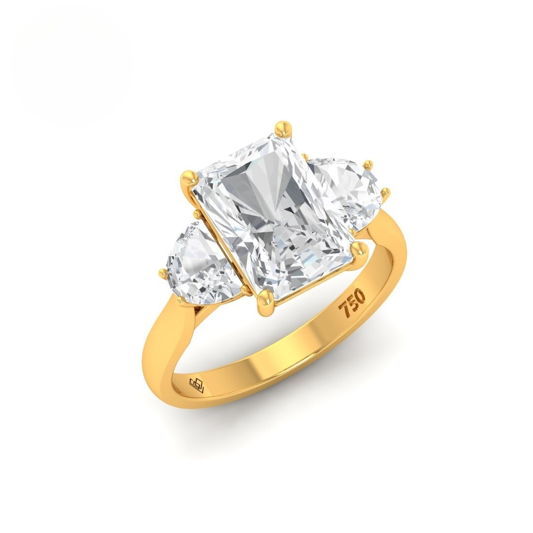 Kamala Radiant Cut Diamond Engagement Ring With Half Moon Cut Side Diamond