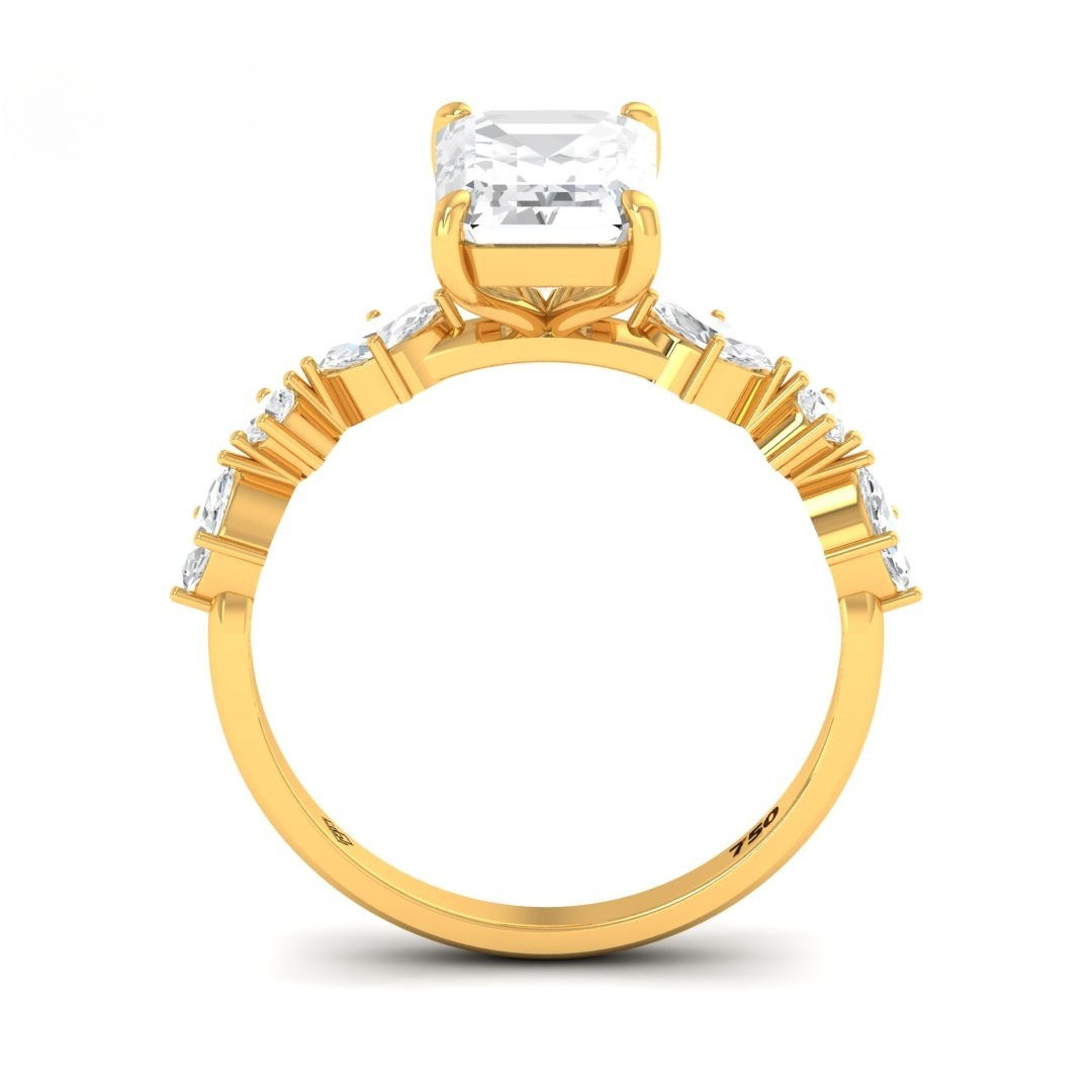 Elizabeth Emerald Cut Diamond Engagement Ring With A Marquise and Round Cut Diamond Band