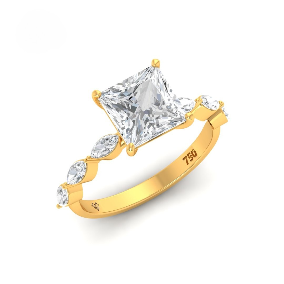 Kasandra Princess Cut Diamond Engagement Ring With A Marquise Cut and Diamond Band