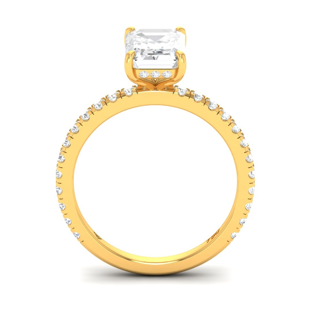 Chloé Emerald Cut Diamond Engagement Ring with Diamond Hidden Halo and Diamond Band