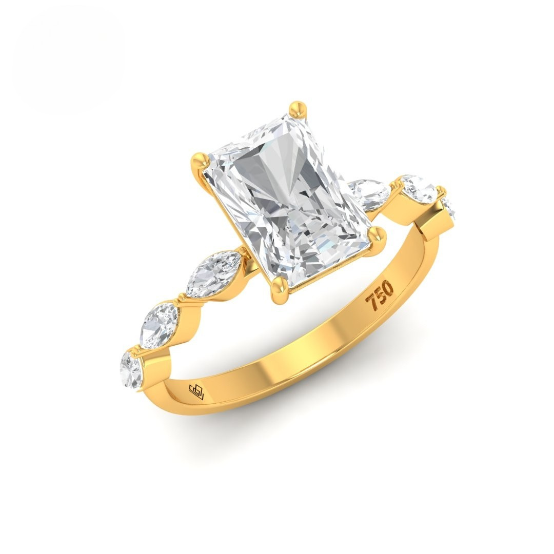 Kasandra Radiant Cut Diamond Engagement Ring With A Marquise Cut Diamond Band