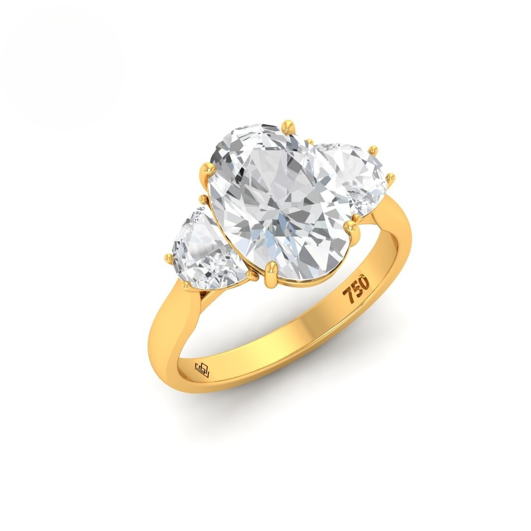 Kamala Oval Cut Diamond Engagement Ring with Half Moon Cut Side Diamonds