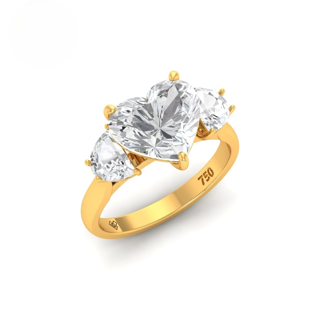 Kamala Heart Cut Diamond Engagement Ring with Half Moon Cut Side Diamonds