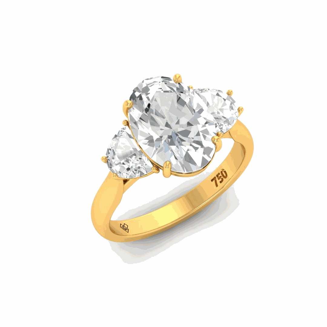 Kamala Oval Cut Diamond Engagement Ring with Half Moon Cut Side Diamonds