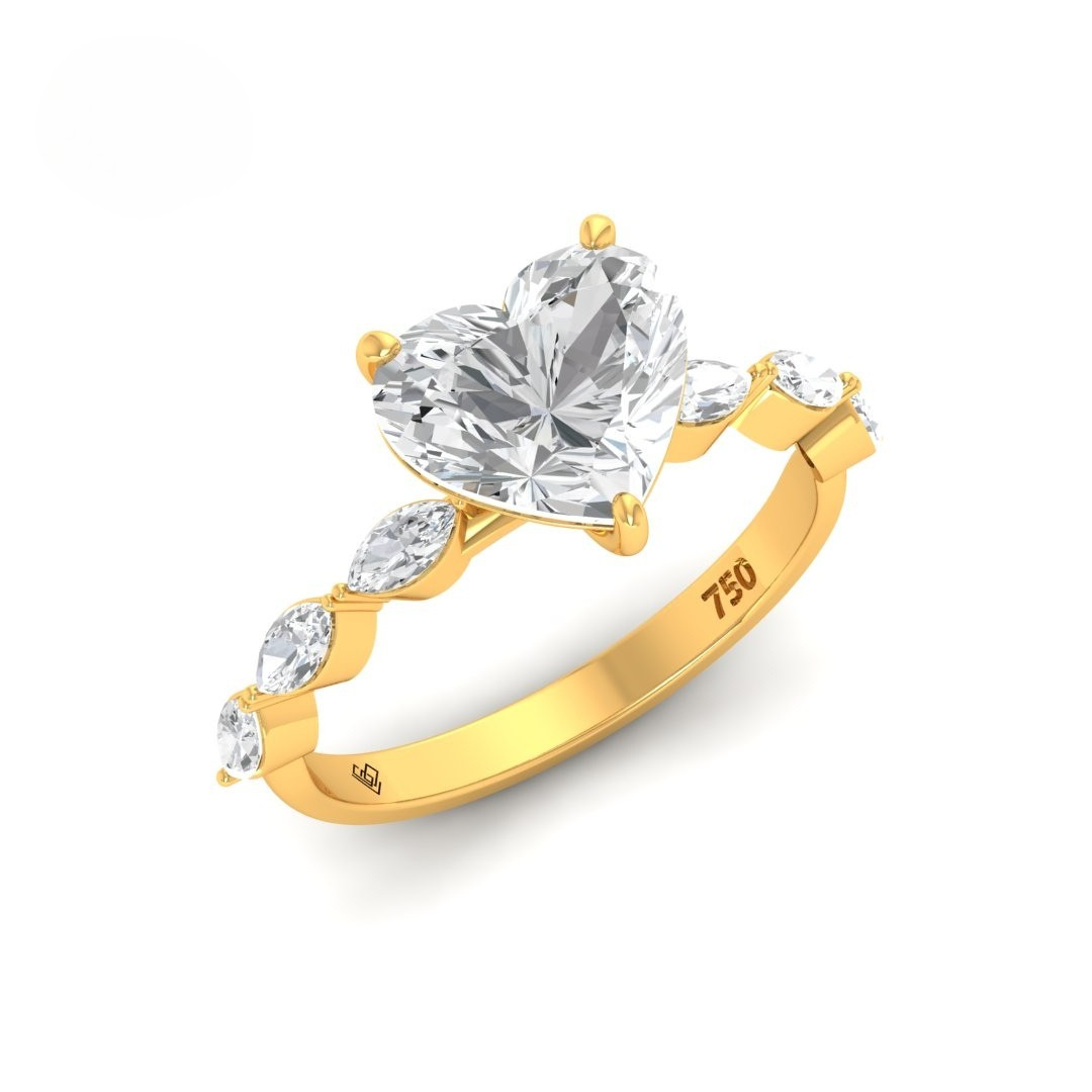 Kasandra Heart Cut Diamond Engagement RIng With A Marquise Cut Diamond Band
