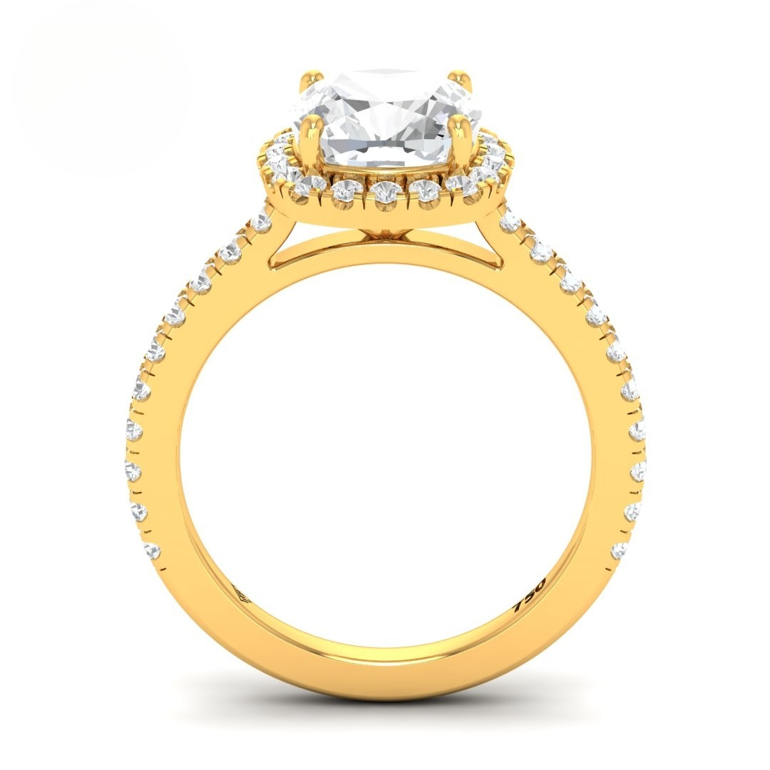 Bella Cushion Cut Diamond Engagement Ring with Diamond Halo & Diamond Band