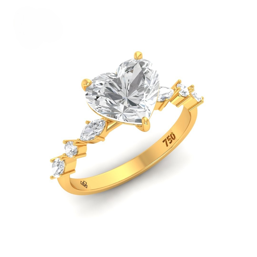 Elizabeth Heart Cut Diamond Engagement Ring With A Marquise and Round Cut Diamond Band