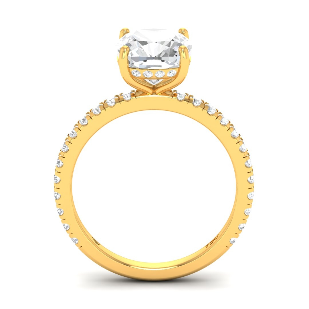 Chloé Cushion Cut Diamond Engagement Ring with Diamond Hidden Halo and Diamond Band