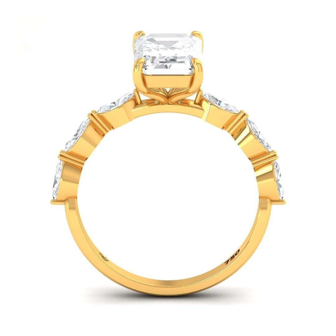 Kasandra Emerald Cut Diamond Engagement RIng With A Marquise Cut Diamonds Band